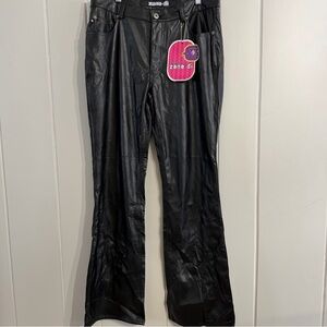 Zana Di Jeans Black Faux Leather Embroidered Pants Size 11 Y2K